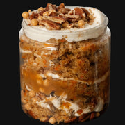 Jar of carrot caramel cake guts by Cades Cakes